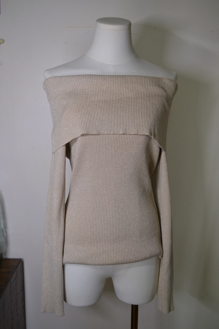 Gold Shimmery Off The Shoulder Fitted Sweater Blouse Size L
